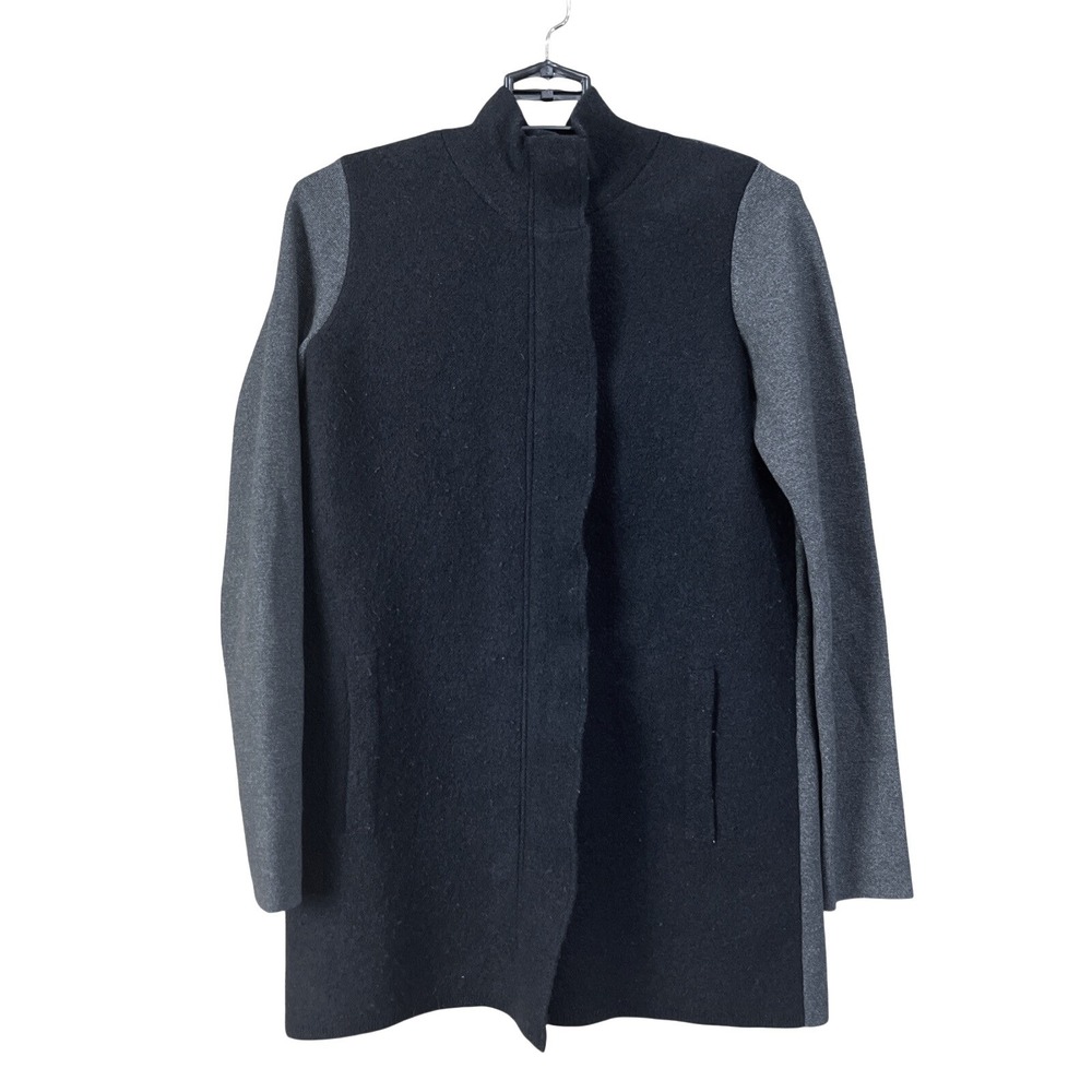 J Crew Cardigan Coat Womens S Black Gray Boiled Wool Mixed Media Mock Neck